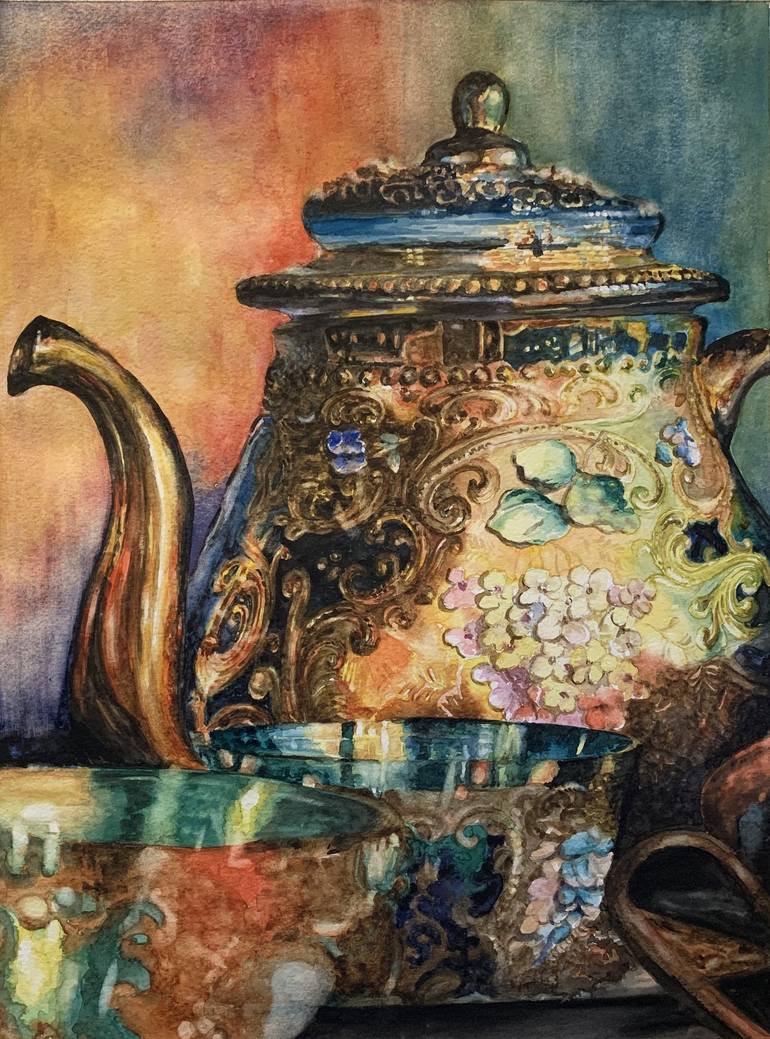 Vintage Teaset Painting by Kanchan Mehendale | Saatchi Art