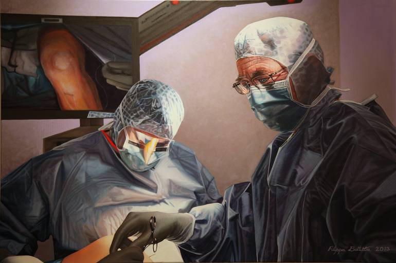 Operating on My Knee (a portrait of Dr Leo Pinczewski) - Print