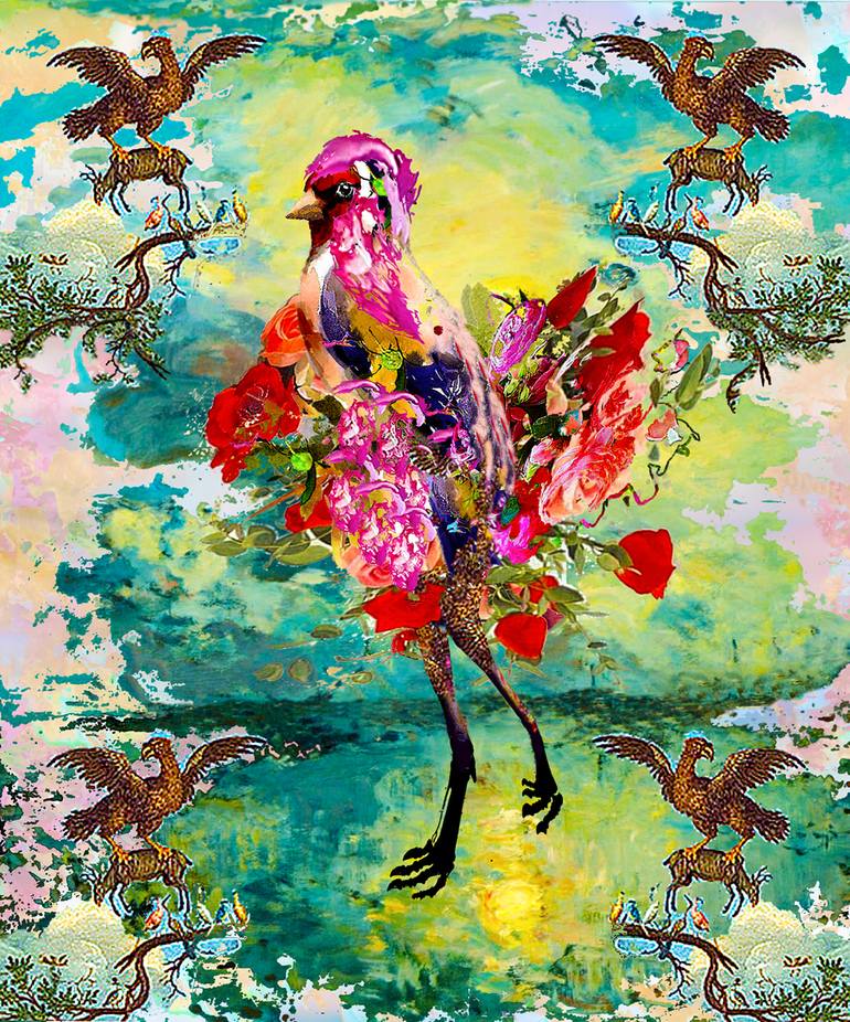 Original Animal Mixed Media by Denis Brun | Expressionism Art on Other | The Prince (of Birds) - Limited Edition of 5