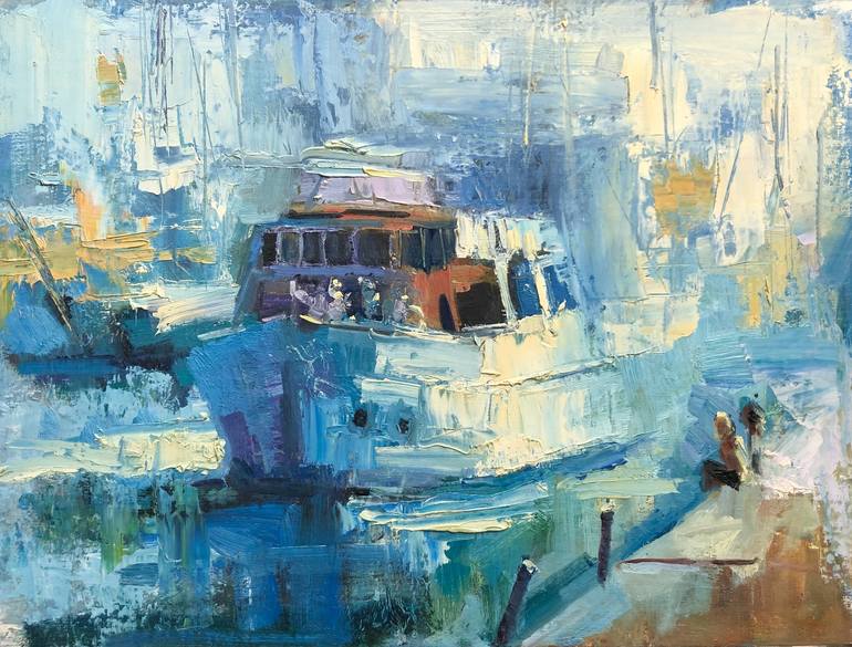 Original Abstract Boat Painting by Emiliya Lane