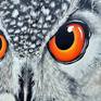 Diptych. Mixed media on canvases. Close up detail of Grand Duke owl head