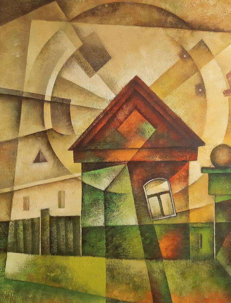 Original Cubism Architecture Painting by Eugene Ivanov