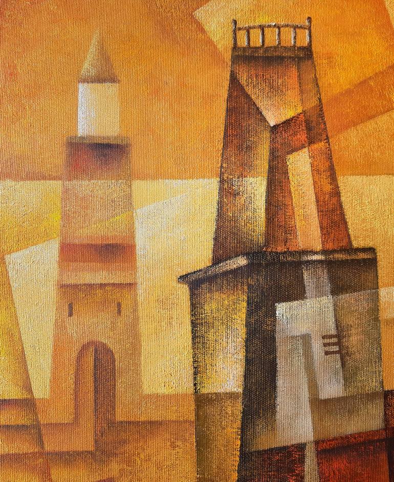 Original Cubism Architecture Painting by Eugene Ivanov