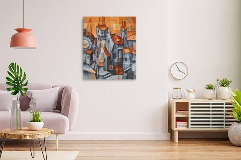 Original Cubism Architecture Painting by Eugene Ivanov