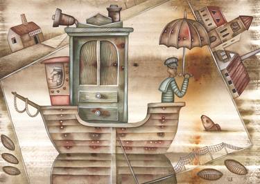 Original Surrealism Boat Paintings by Eugene Ivanov