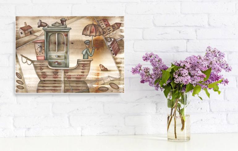 Original Surrealism Boat Painting by Eugene Ivanov