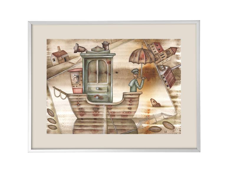 Original Surrealism Boat Painting by Eugene Ivanov