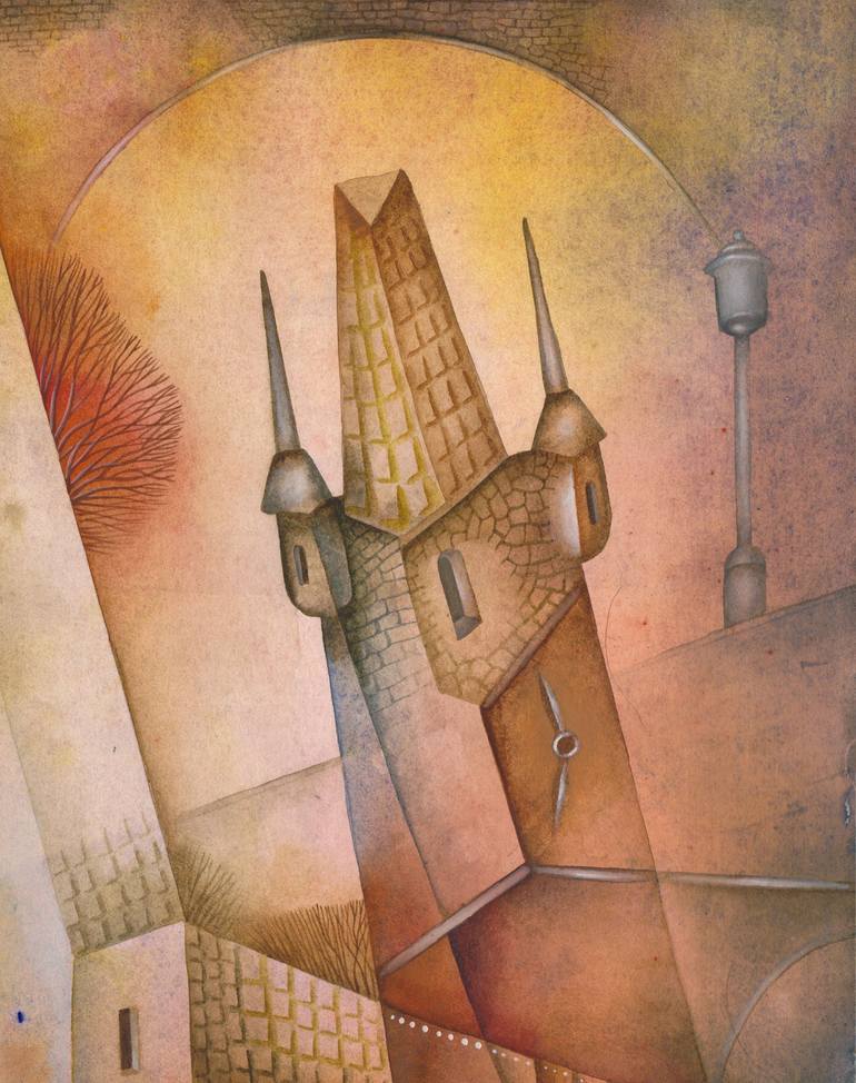 Original Abstract Architecture Painting by Eugene Ivanov