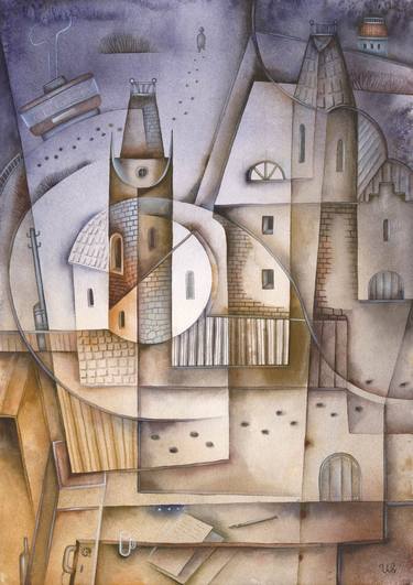 Original Cubism Architecture Paintings From Czech Republic For 