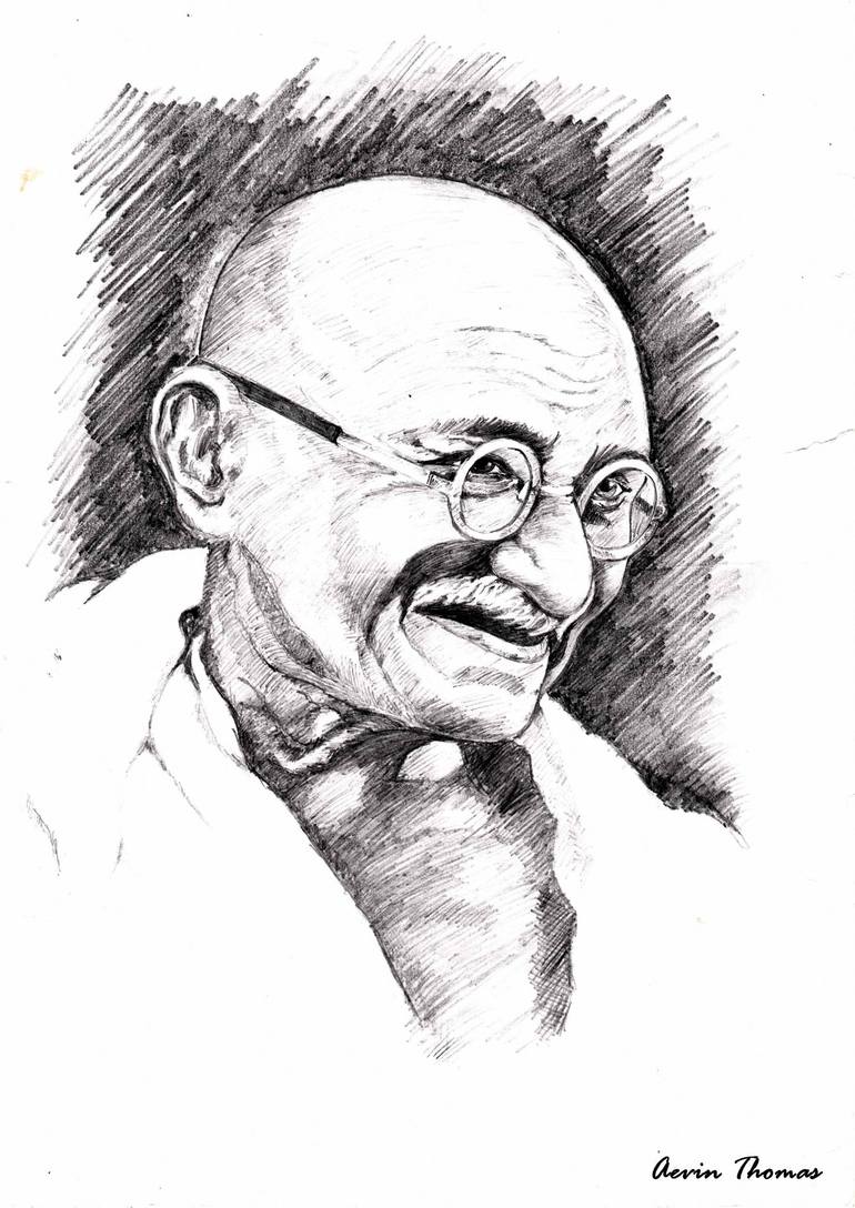 Mohandas Karamchand Gandhi Drawing By Aevin Thomas Saatchi Art