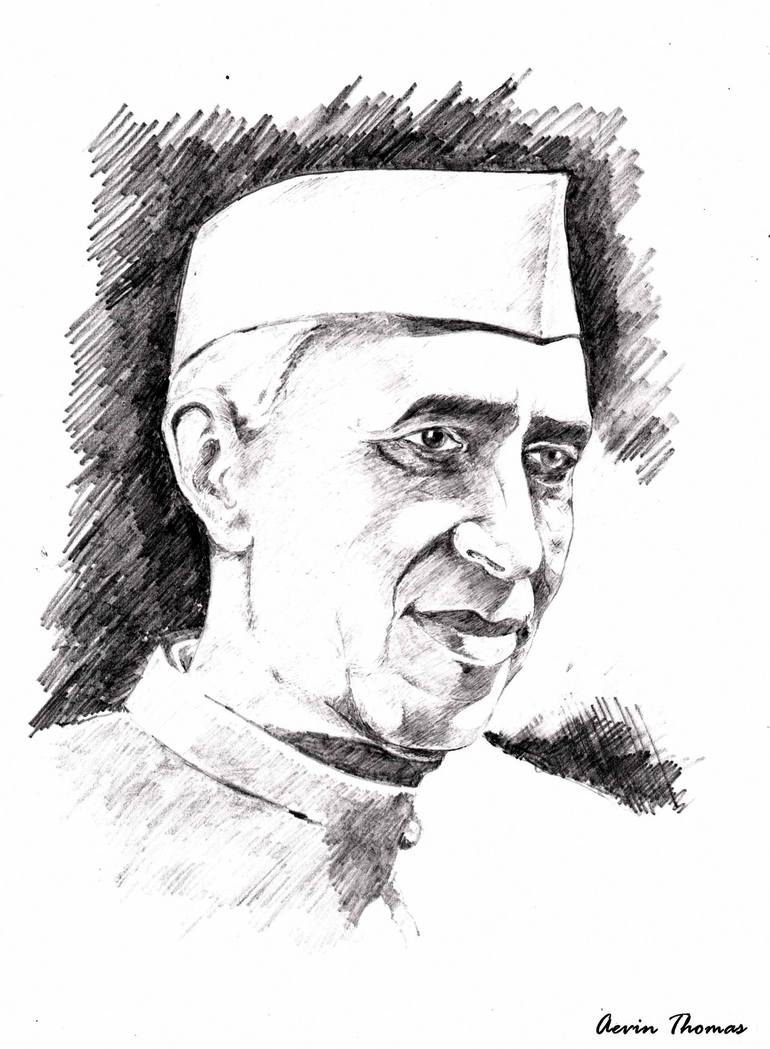 Jawaharlal Nehru Drawing by Aevin Thomas | Saatchi Art