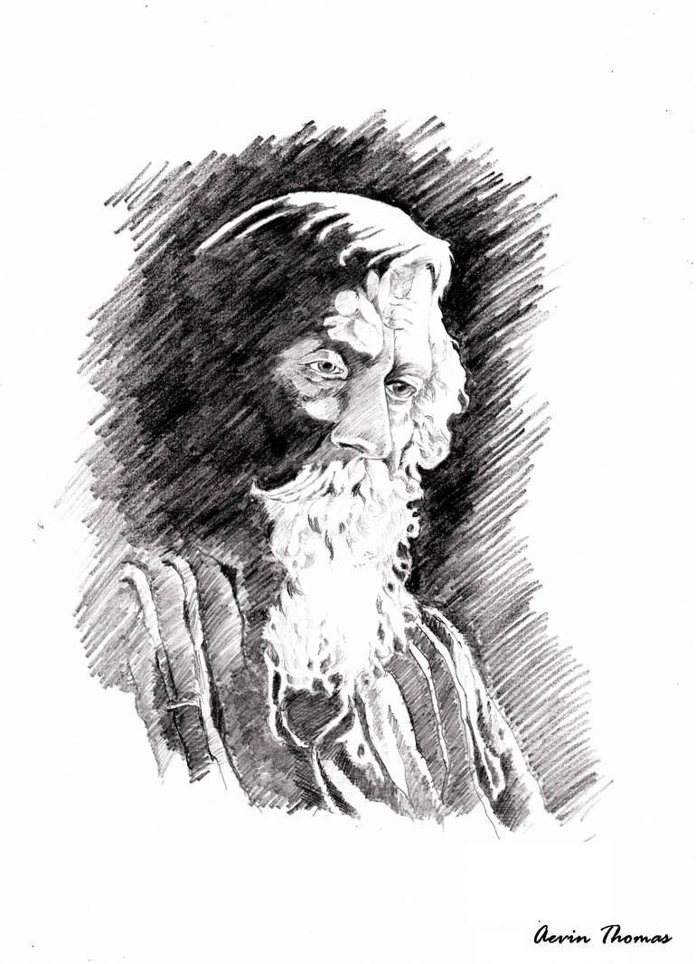 Rabindranath Tagore Drawing by Arv Garg | Saatchi Art-saigonsouth.com.vn