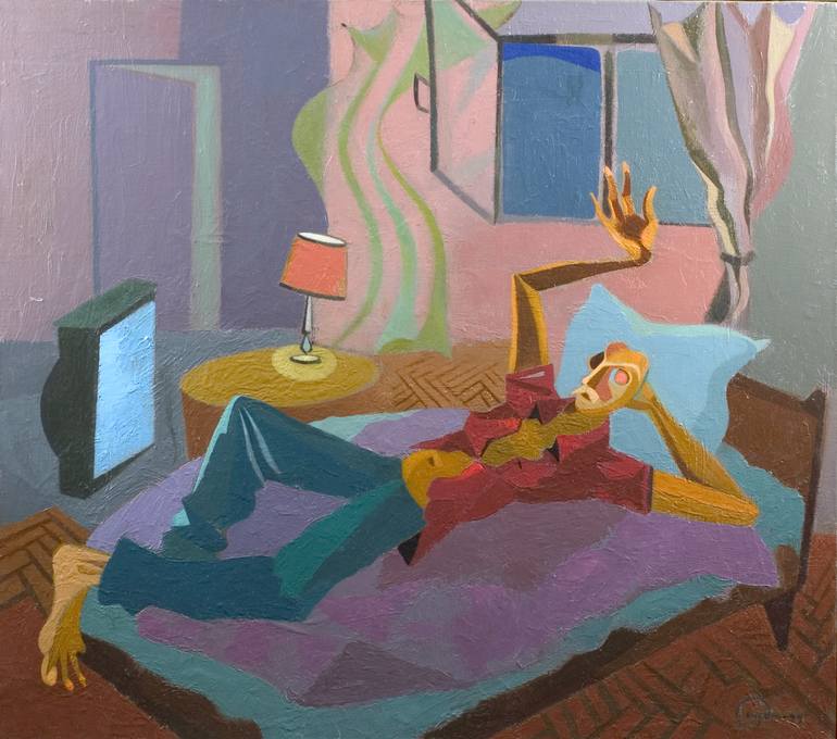 Watching TV Painting by TEIMURAZ GAGNIDZE