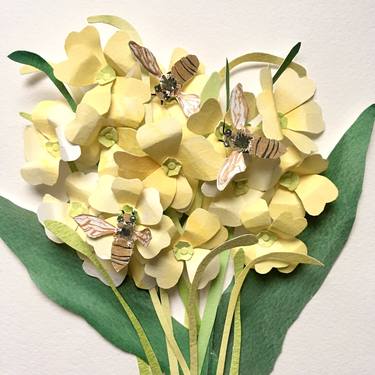 Paper cut Oxlip Flowers with Bees thumb