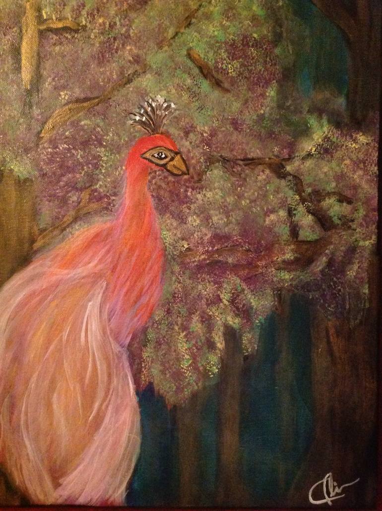 red peacock painting