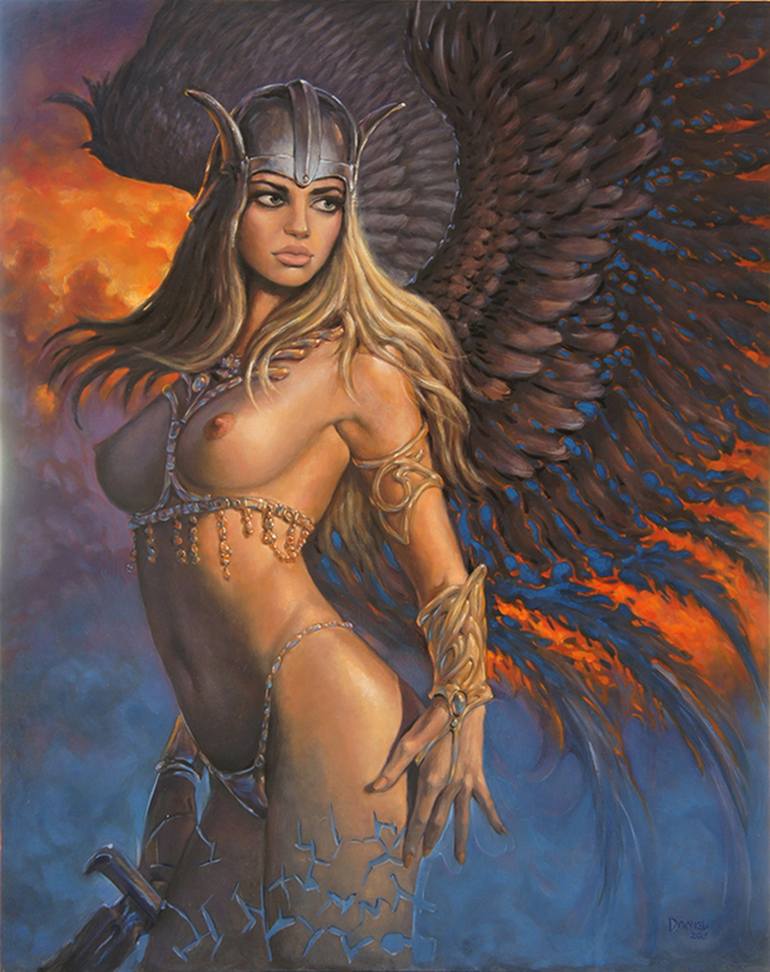 woman, valkyrie, amazon, fantasy, female, female warrior, nude, Painting, U...