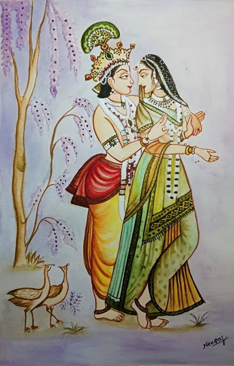Krishna Radha Sacred Love Painting by Neeraj Neeraj | Saatchi Art