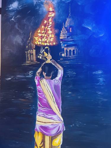 Original Art Deco Beach Painting by Sheetal Mishra