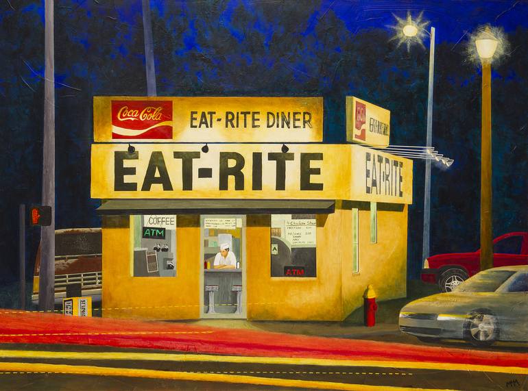 Quiet Nite at Eat Rite Diner Painting by Garry McMichael Saatchi Art