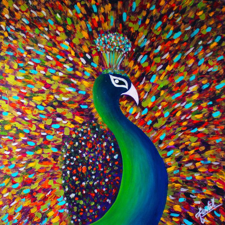 abstract paintings of peacocks