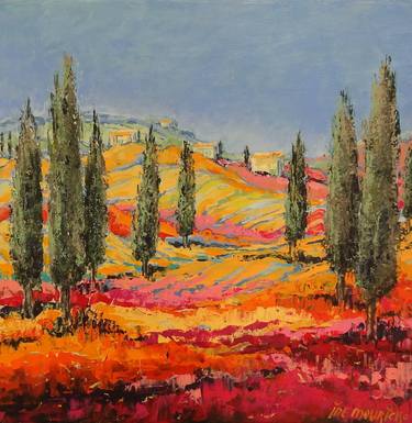 Cypresses in colorful fields thumb