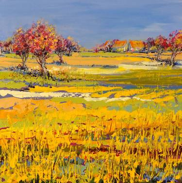 Saatchi Art Artist IneLouise Mourick; Painting, “Red trees in yellow grass (Catalog Fall 2)” #art