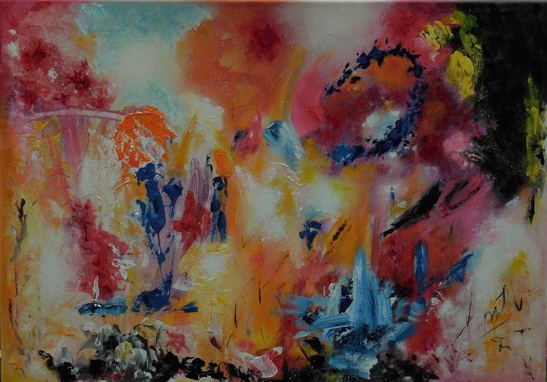 Original Abstract Expressionism Floral Painting by Karel Van Camp