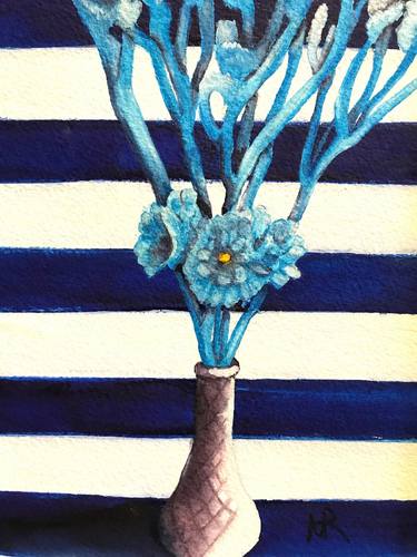 Blue Flowers in a White Vase thumb