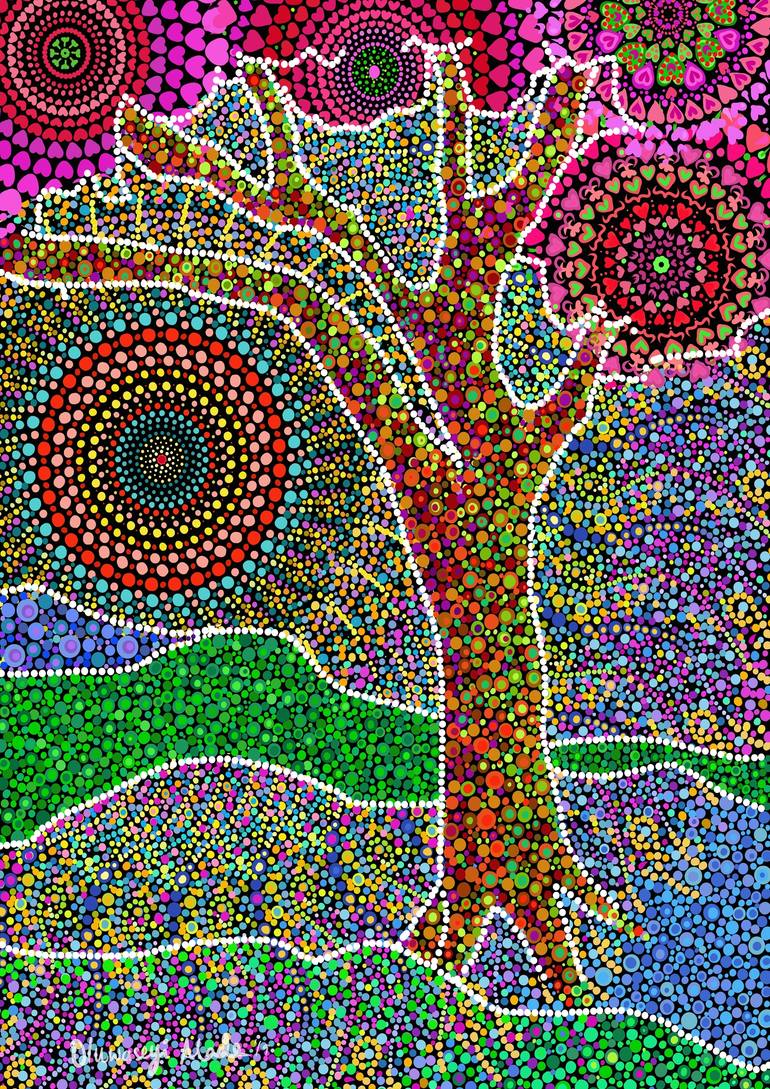 Aboriginal Art Inspired Tree of Life a digital dot art painting