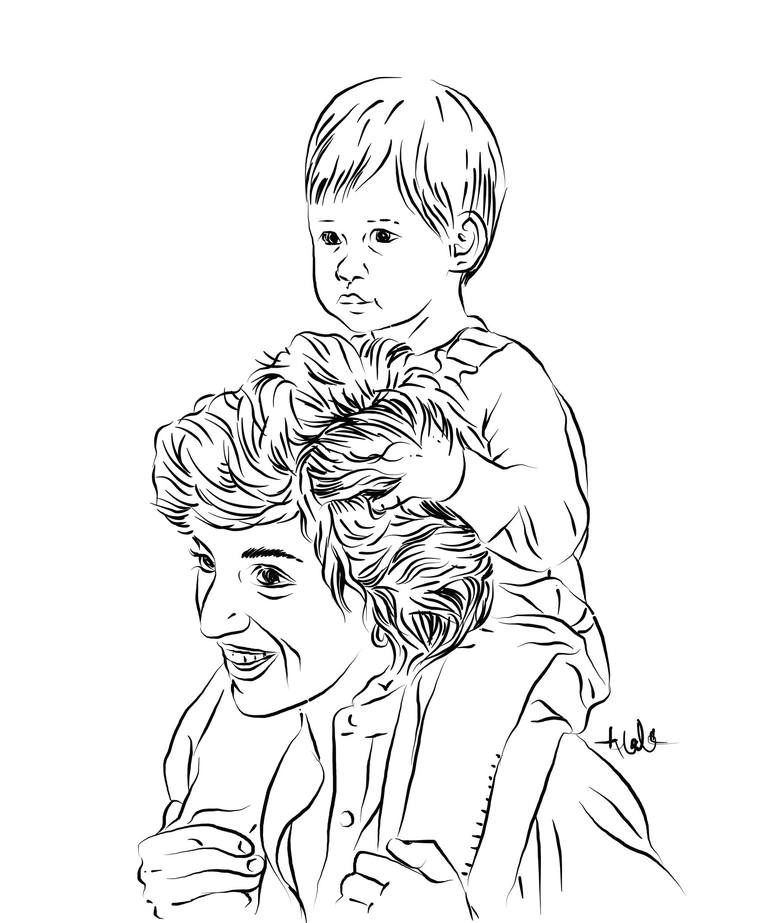 Princess Diana and Prince Harry Drawing by Oluwaseyi Alade | Saatchi Art