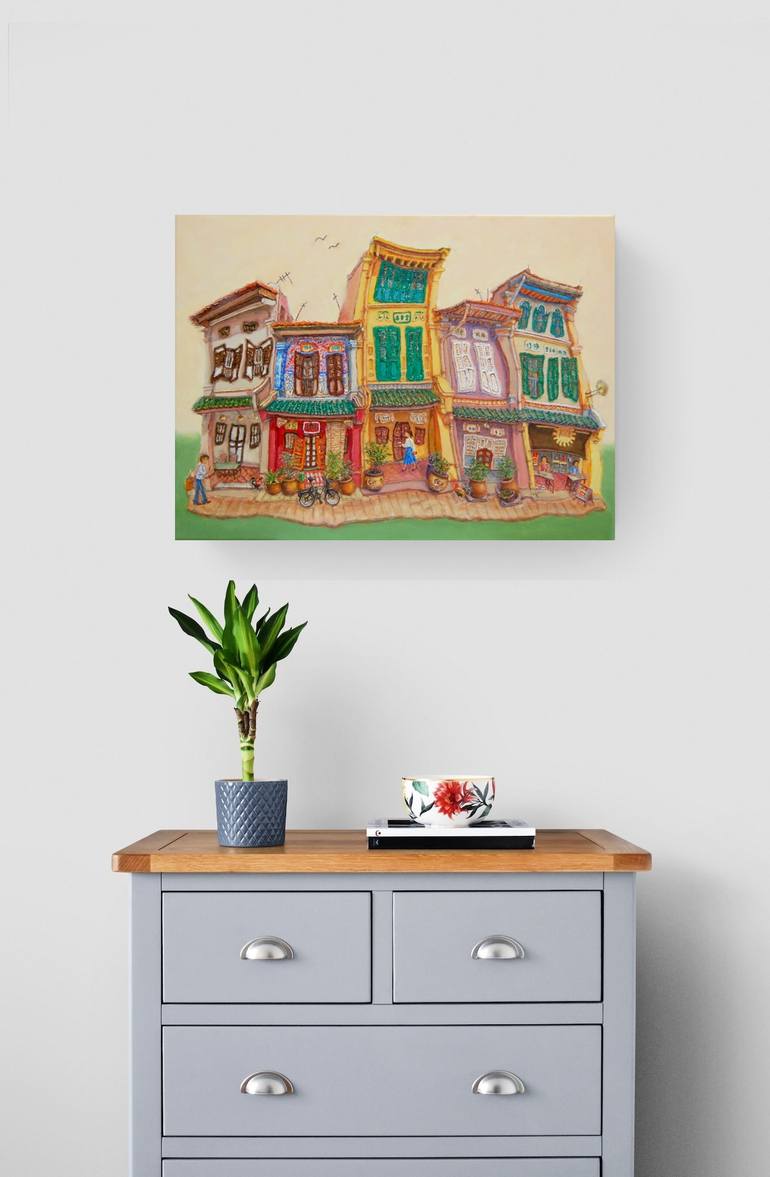 Original Art Deco Architecture Painting by Hweeyen Ong