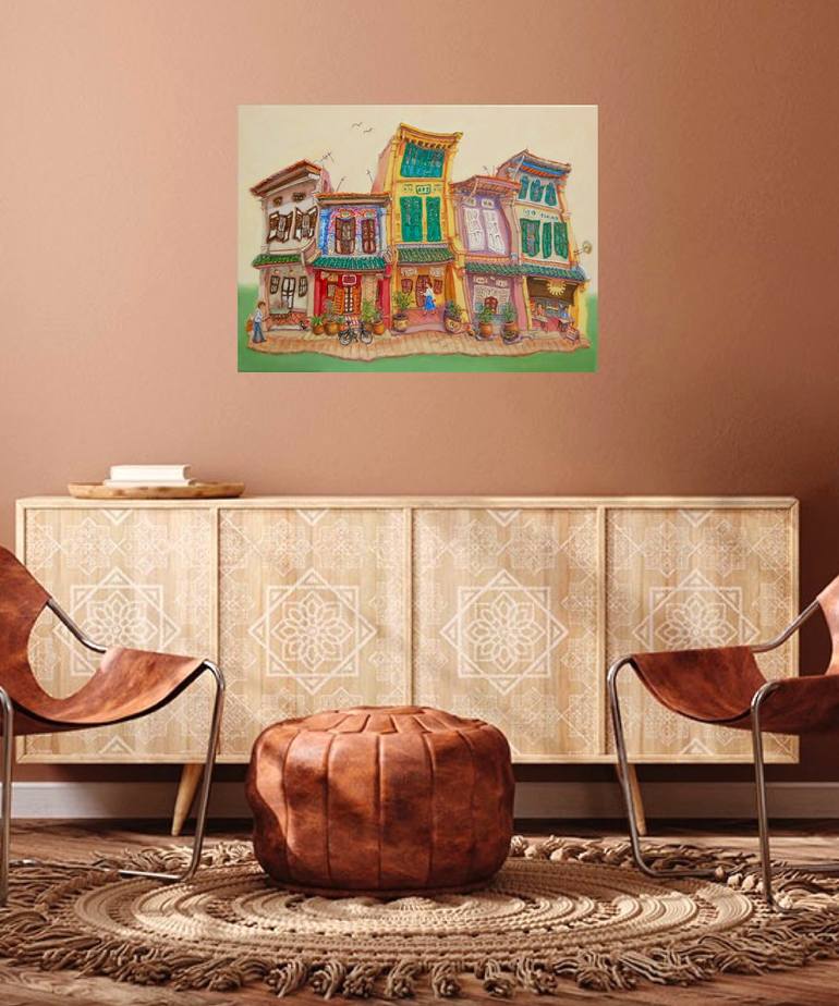 Original Art Deco Architecture Painting by Hweeyen Ong