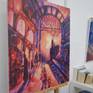 Impressionist painting of train station in surreal bright orange lights whilst a little girl in pink and her teddy bear stand awaiting.

A work from the artist's “Untitled Series”, based on the central theme of being a child again, with a little girl surrounded by whimsical things, be it nuggets from memories, feelings, symbols, dreams, travels, real or imagined.

Artwork is varnished and ready-to-hang.
