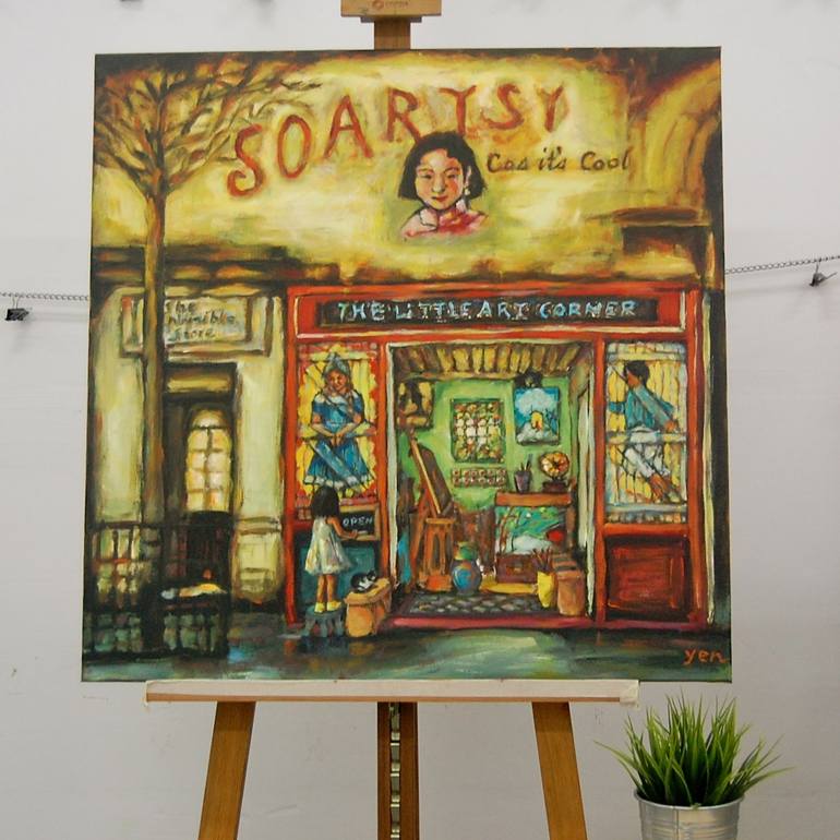 Original Art Deco Architecture Painting by Hweeyen Ong