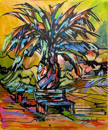 ORIGINAL painting 24"x20" Turkish Palm tree thumb