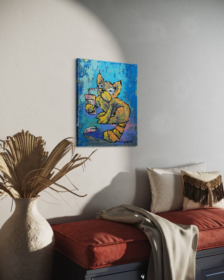 Original Expressionism Cats Painting by Gabriella Delamater