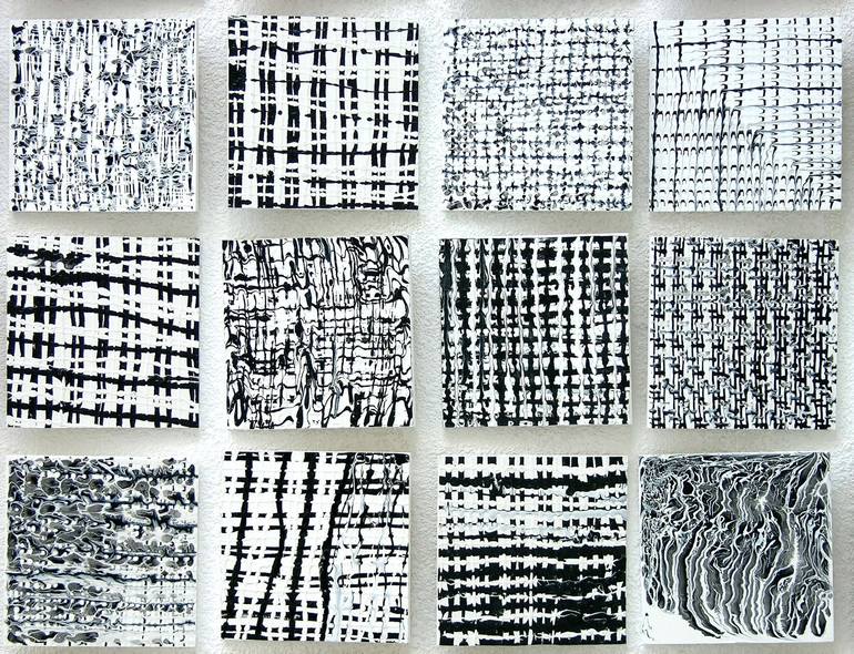 Original Patterns Painting by Maria Westra | Abstract Art on Wood | 12 shades of gray, white, black