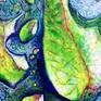 From the raindrops series. Nature is my greatest source of inspiration, like these raindrops. Raindrops can take on strange shapes. Here they are magnified in bright colors. Signed on the back. Varnished. Ready to hang.