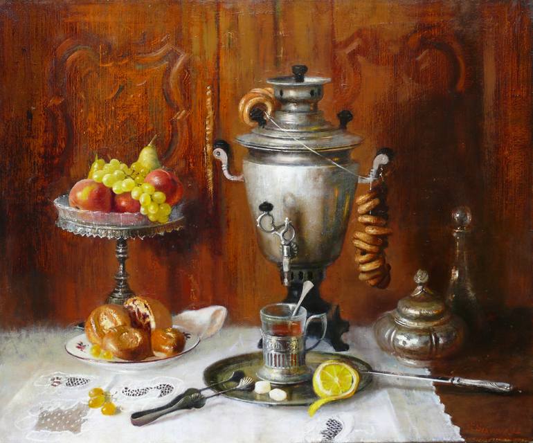 Russian souvenir oil painting on canvas Russian samovar original ...