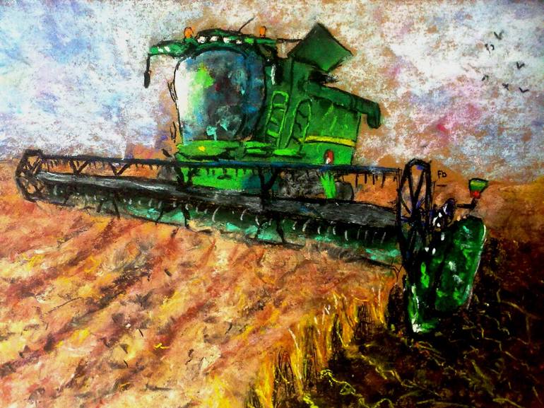 Harvest - John Deere combine Drawing by Benjamin Farkas | Saatchi Art