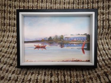 Rowing in foggy morning, original, one-of-a-kinds, acrylic on canvas board painting miniature thumb