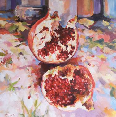 Pomegranate, original, one of a kind, impressionistic style still life painting thumb