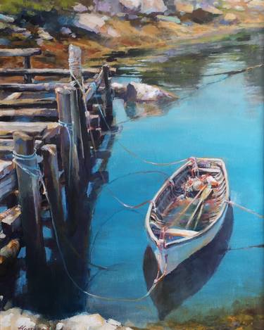 Moored, original one of a kind acrylic on canvas painting thumb
