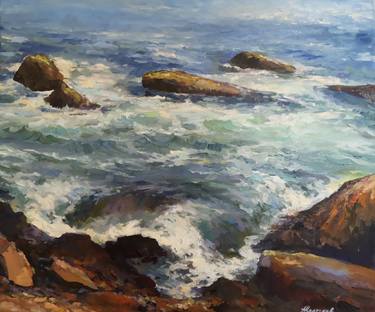 OCEAN, SEETHING SURF, ORIGINAL ONE OF A KIND OIL ON CANVAS SEASCAPE thumb