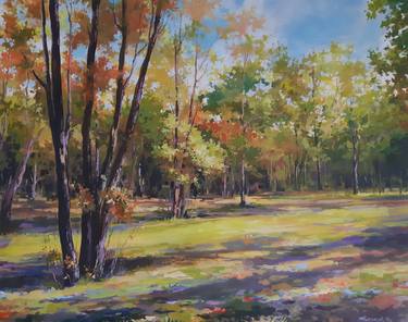 Autumnal park, original, acrylic on canvas painting (24x30x0.7") thumb