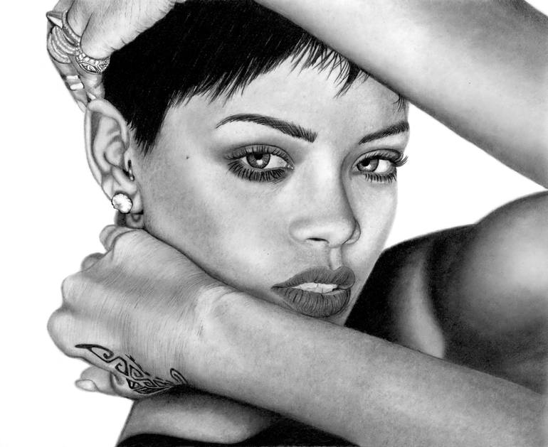 pencil drawing of rihanna