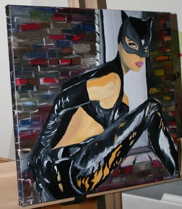 hot nude WOMAN CAT sexy CATWOMAN original oil painting on canvas with COA signed thumb