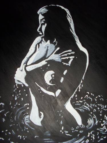 Glow In Dark NUDE WOMAN HOT SEXY black white lines original painting on canvas thumb