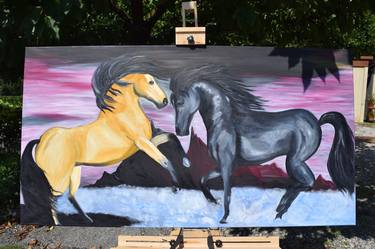 Horses Love oil on canvas XXL fantasy original painting by Alina Mardare Rossi thumb
