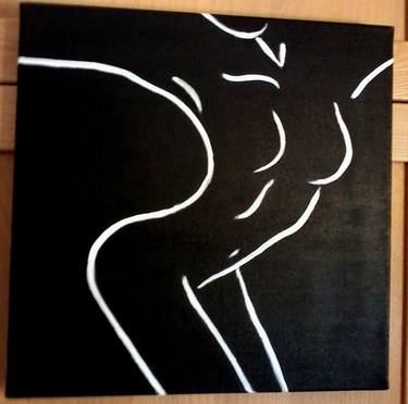 Black and white canvas original unique painting erotic woman shadow lines thumb